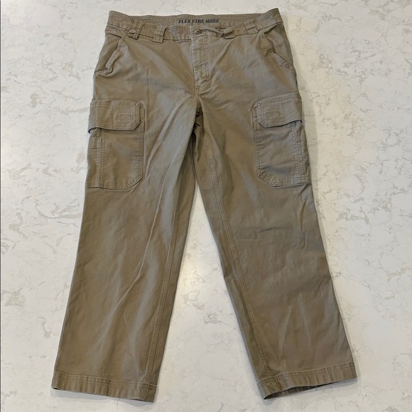 Duluth Trading Flex Fire Hose Khaki Cargo Heavy Duty Trim Fit Pants 38x30 - Picture 1 of 14